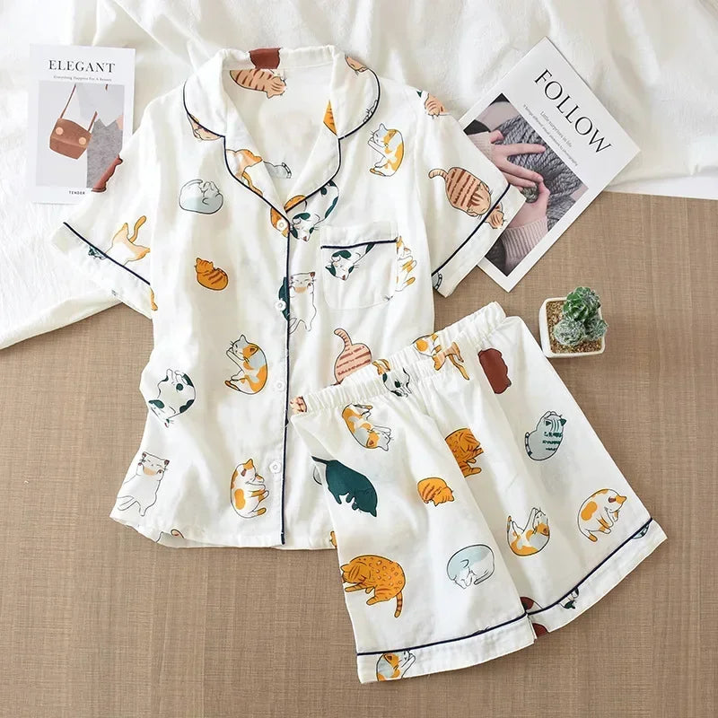 Cute Print Pajamas – Short Sleeve & Shorts