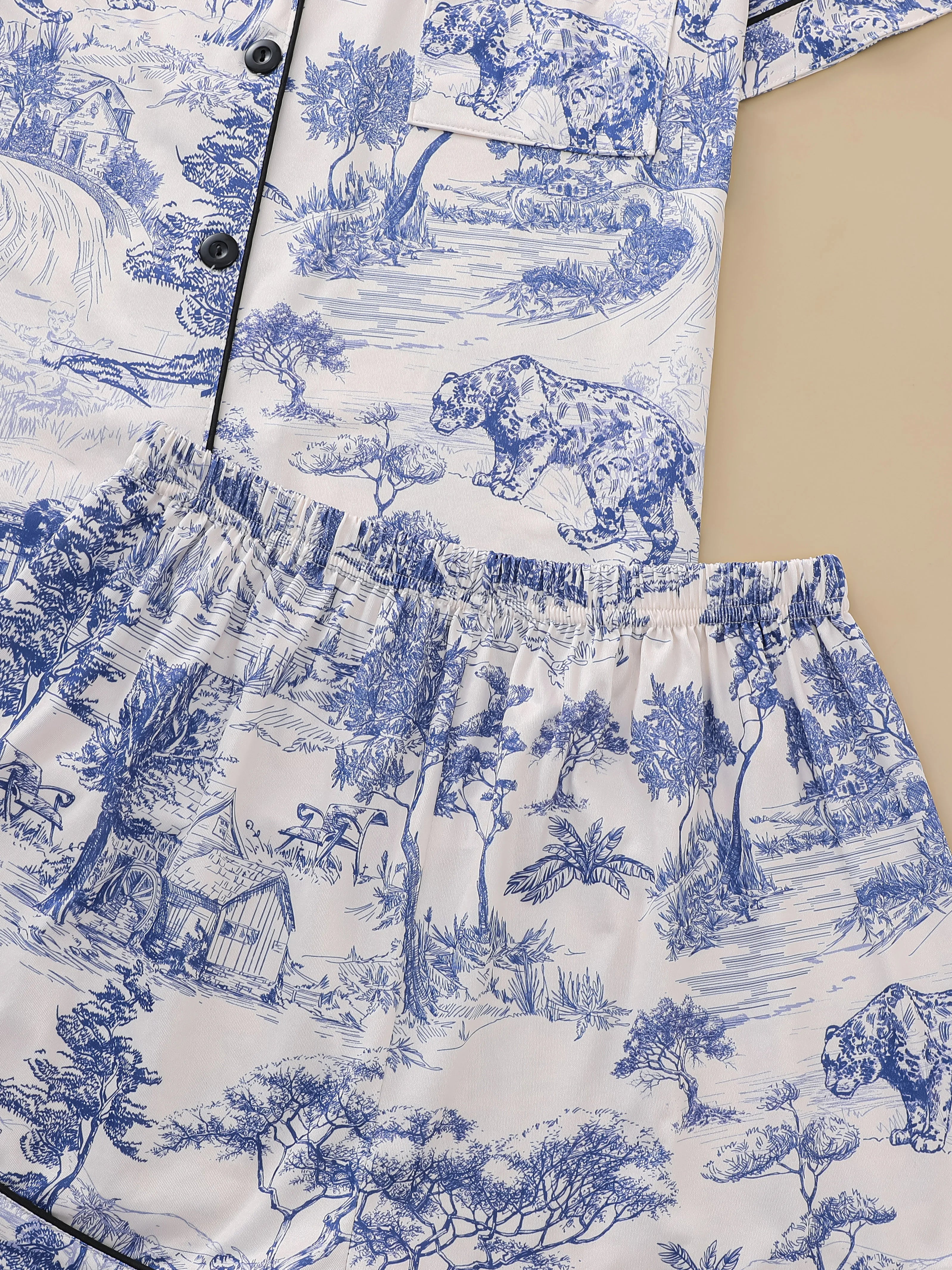 Polyester Pajama Set – Printed, Short Sleeve & Shorts