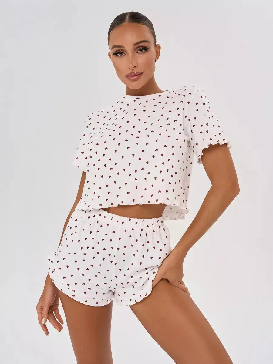 Cotton Blend Pajama Set – Print, Short Sleeve & Shorts