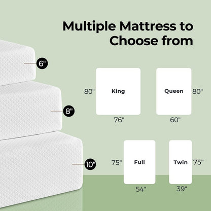 Grestell Gel Memory Foam Mattress - Twin to King, Cooler Sleep