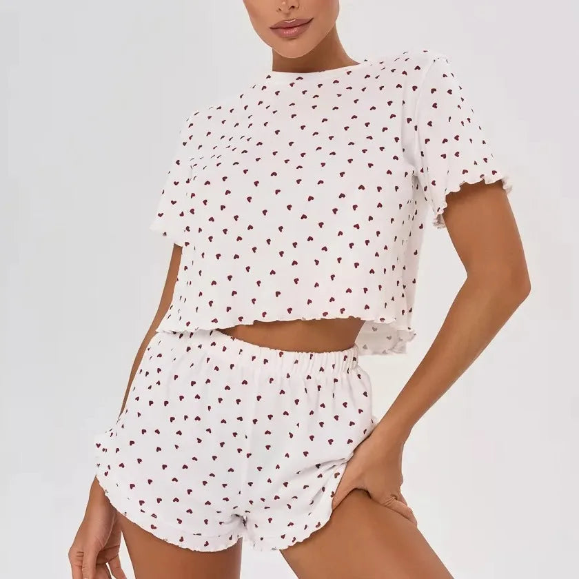 Cotton Blend Pajama Set – Print, Short Sleeve & Shorts