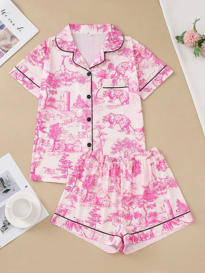 Polyester Pajama Set – Printed, Short Sleeve & Shorts