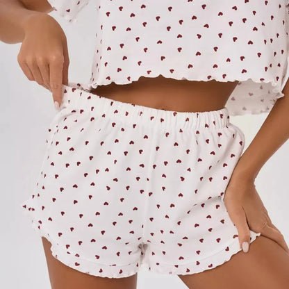Cotton Blend Pajama Set – Print, Short Sleeve & Shorts