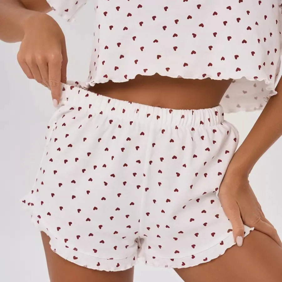 Cotton Blend Pajama Set – Print, Short Sleeve & Shorts
