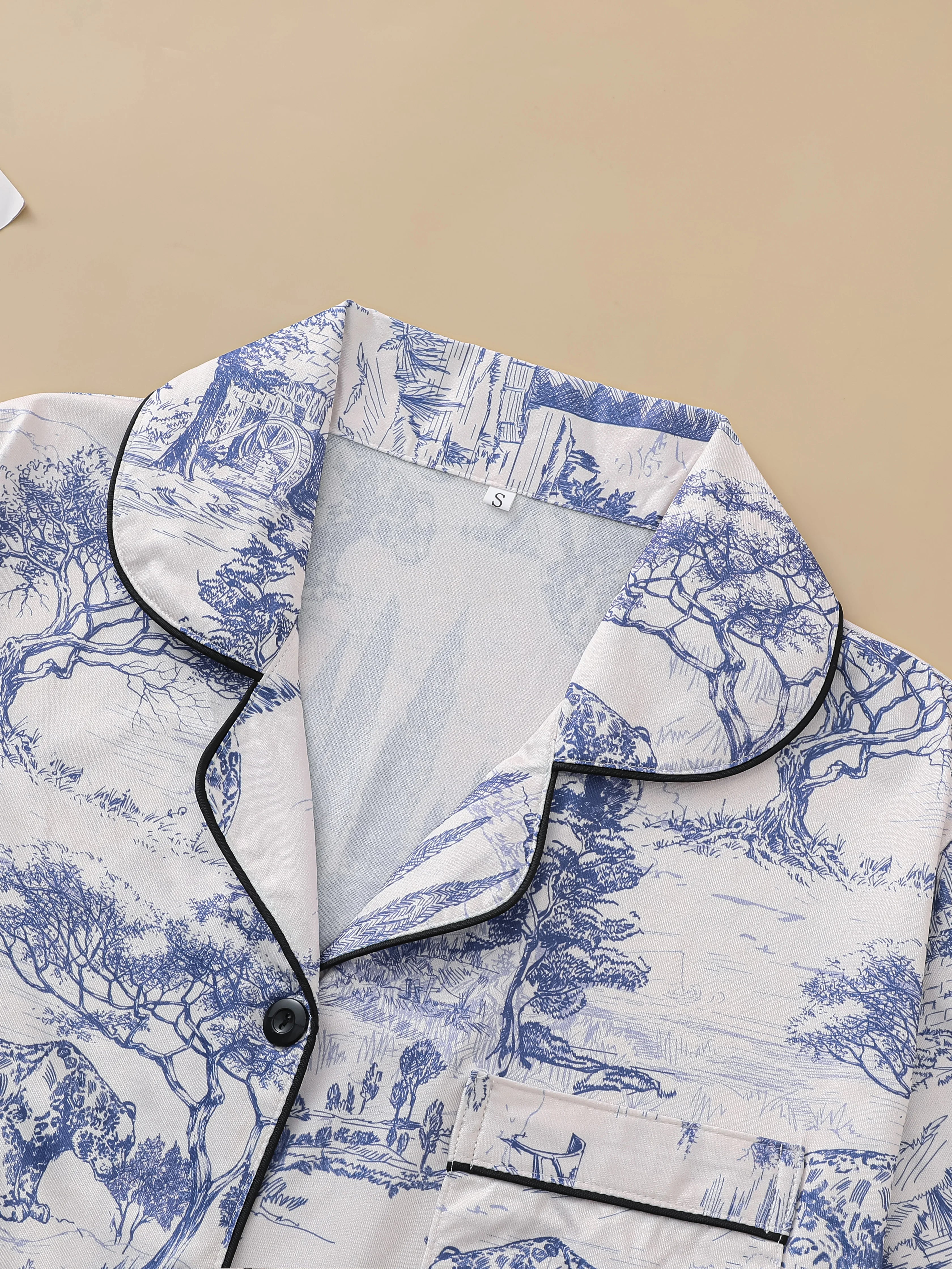 Polyester Pajama Set – Printed, Short Sleeve & Shorts