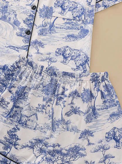 Polyester Pajama Set – Printed, Short Sleeve & Shorts