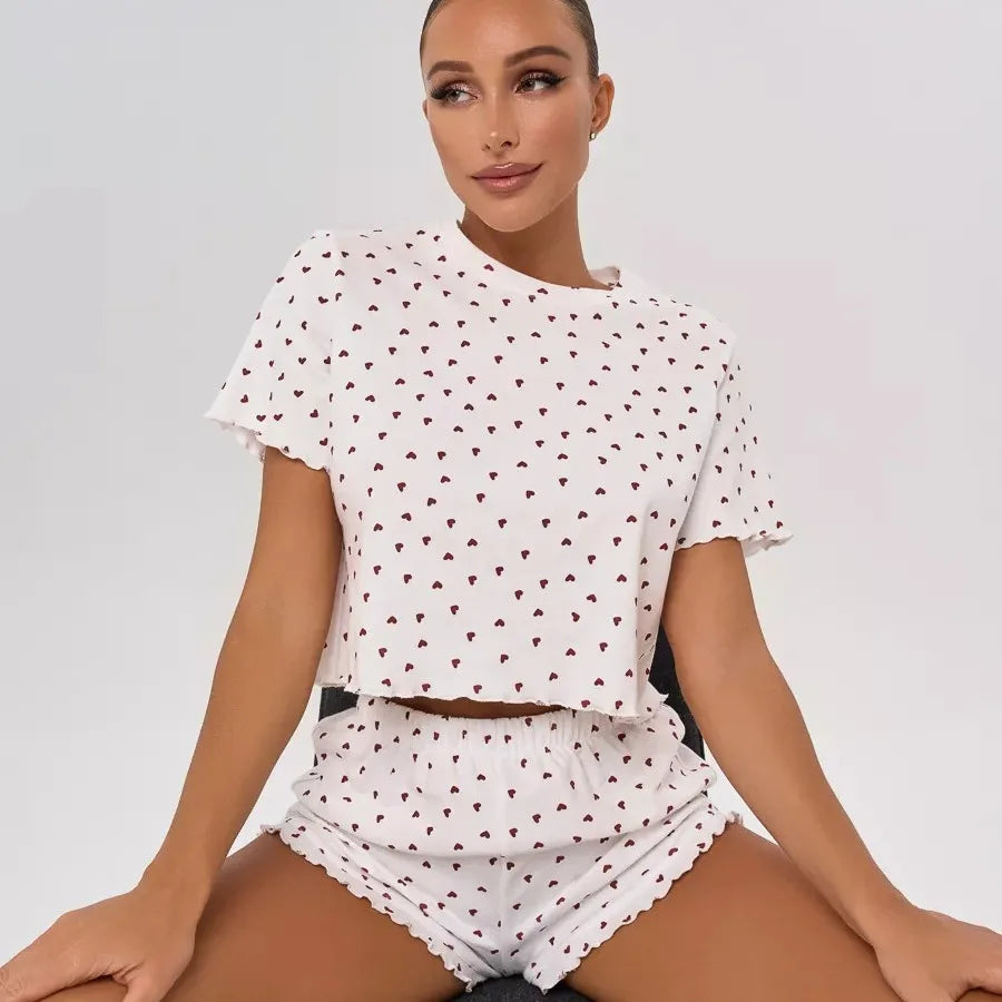 Cotton Blend Pajama Set – Print, Short Sleeve & Shorts