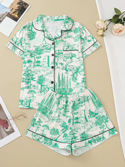 Polyester Pajama Set – Printed, Short Sleeve & Shorts