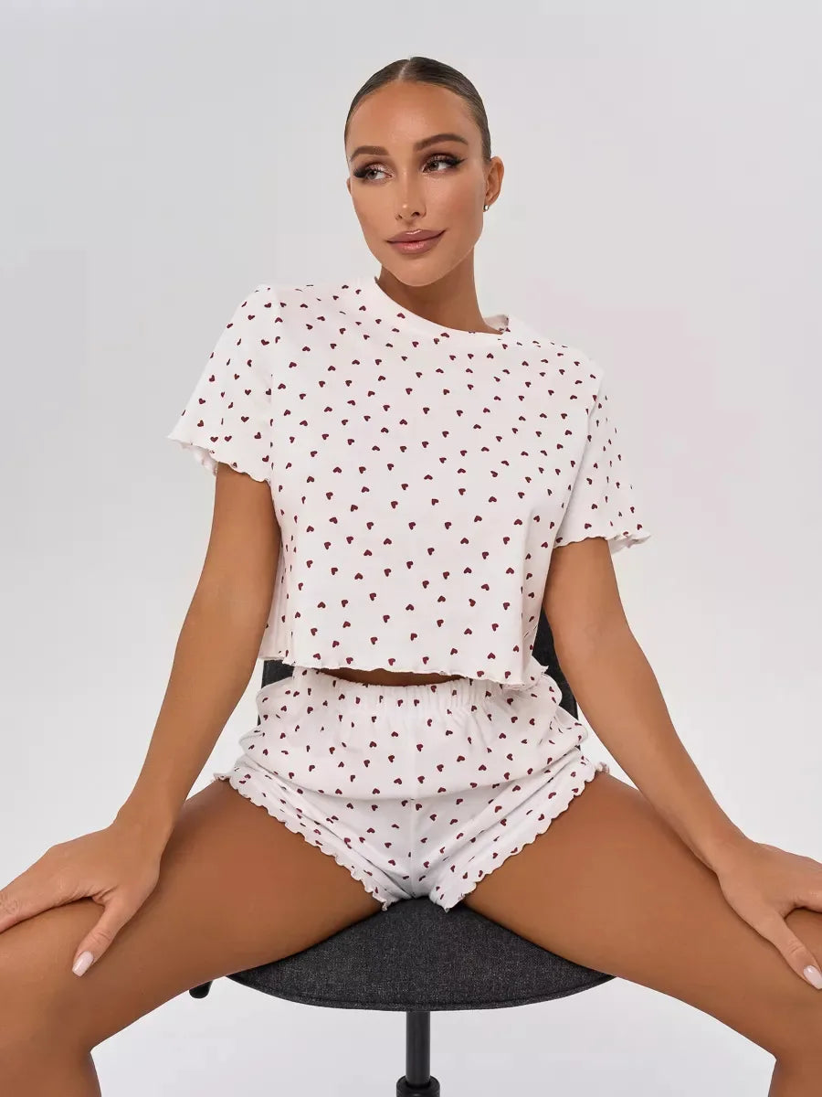 Cotton Blend Pajama Set – Print, Short Sleeve & Shorts