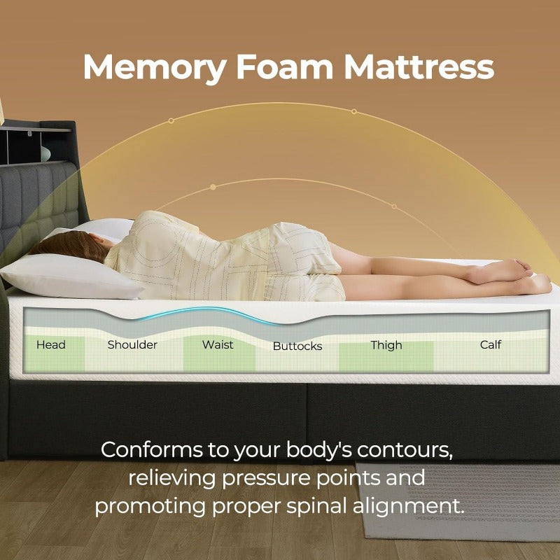 Grestell Gel Memory Foam Mattress - Twin to King, Cooler Sleep