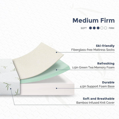 Dreamaze Memory Foam Mattress – Bamboo Cover & Green Tea Gel, Multiple Sizes