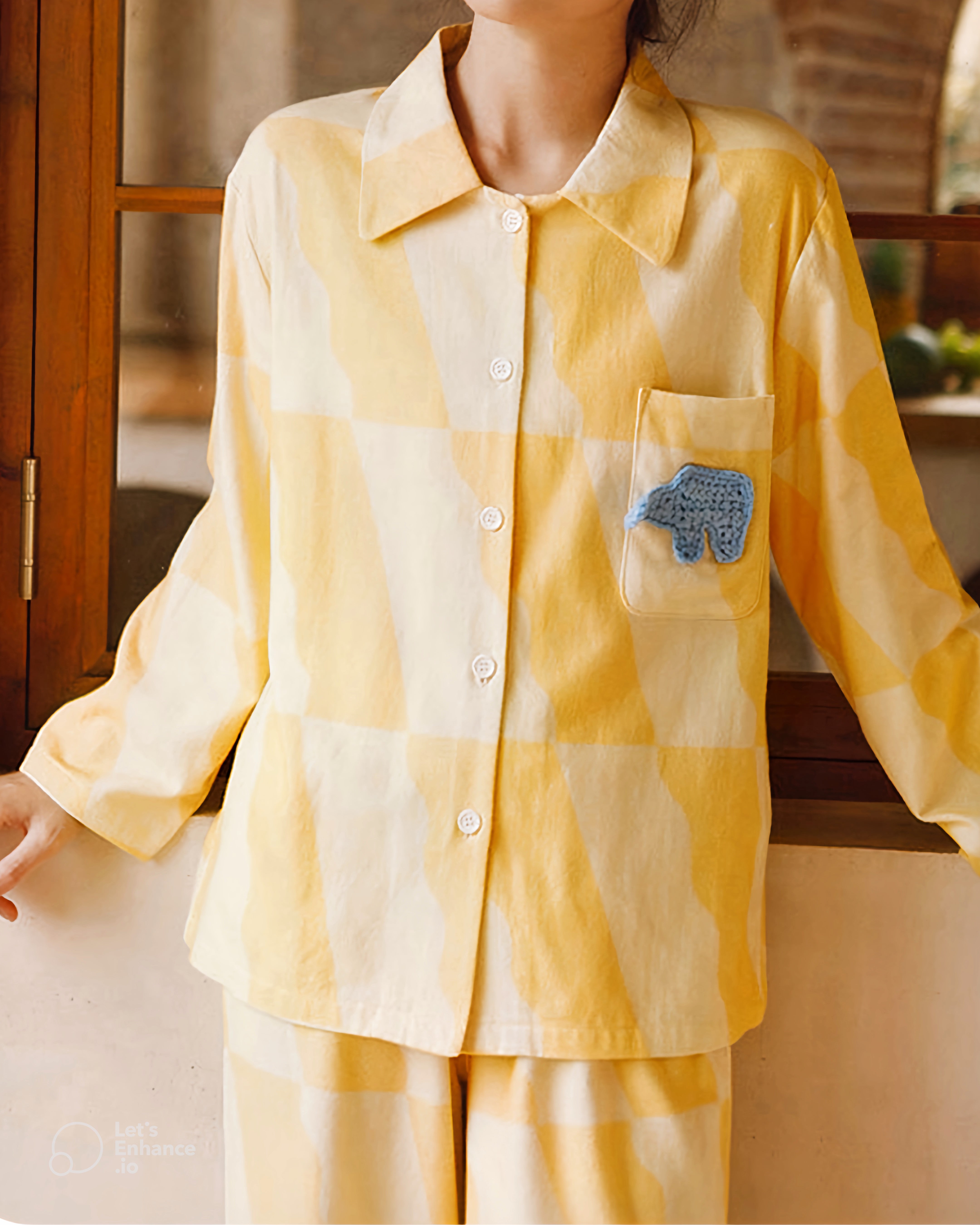 Cotton Pajama Set – Elephant Embroidery